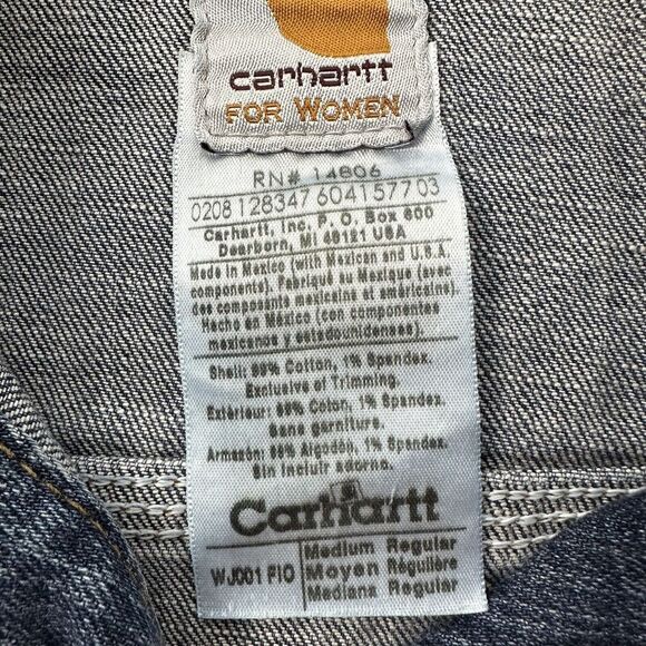 Carhartt Denim Jean Jacket Snap Button WJ001 Outdoor Travel Pockets Women's M - Picture 4 of 8